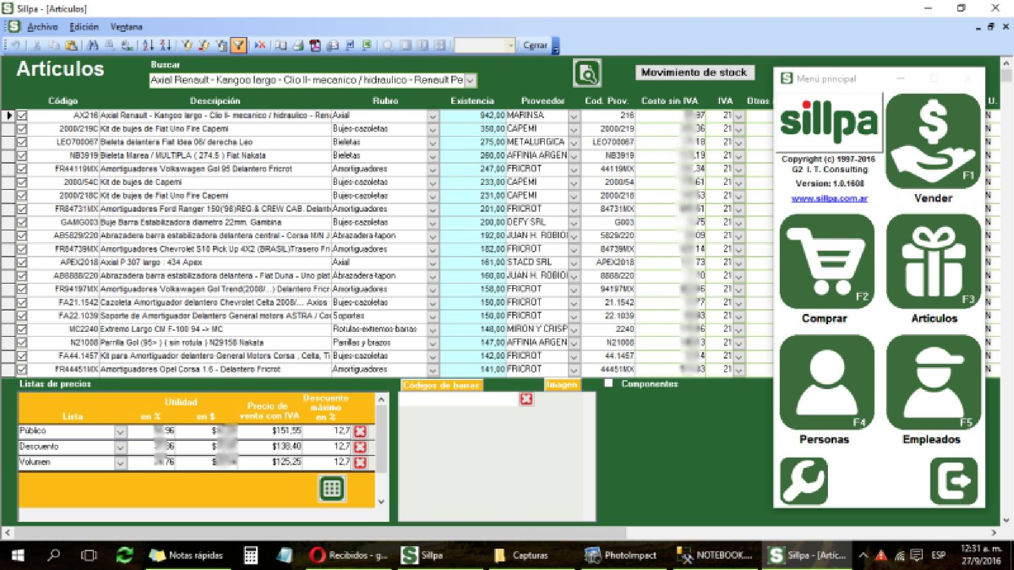 Gestión de artículos